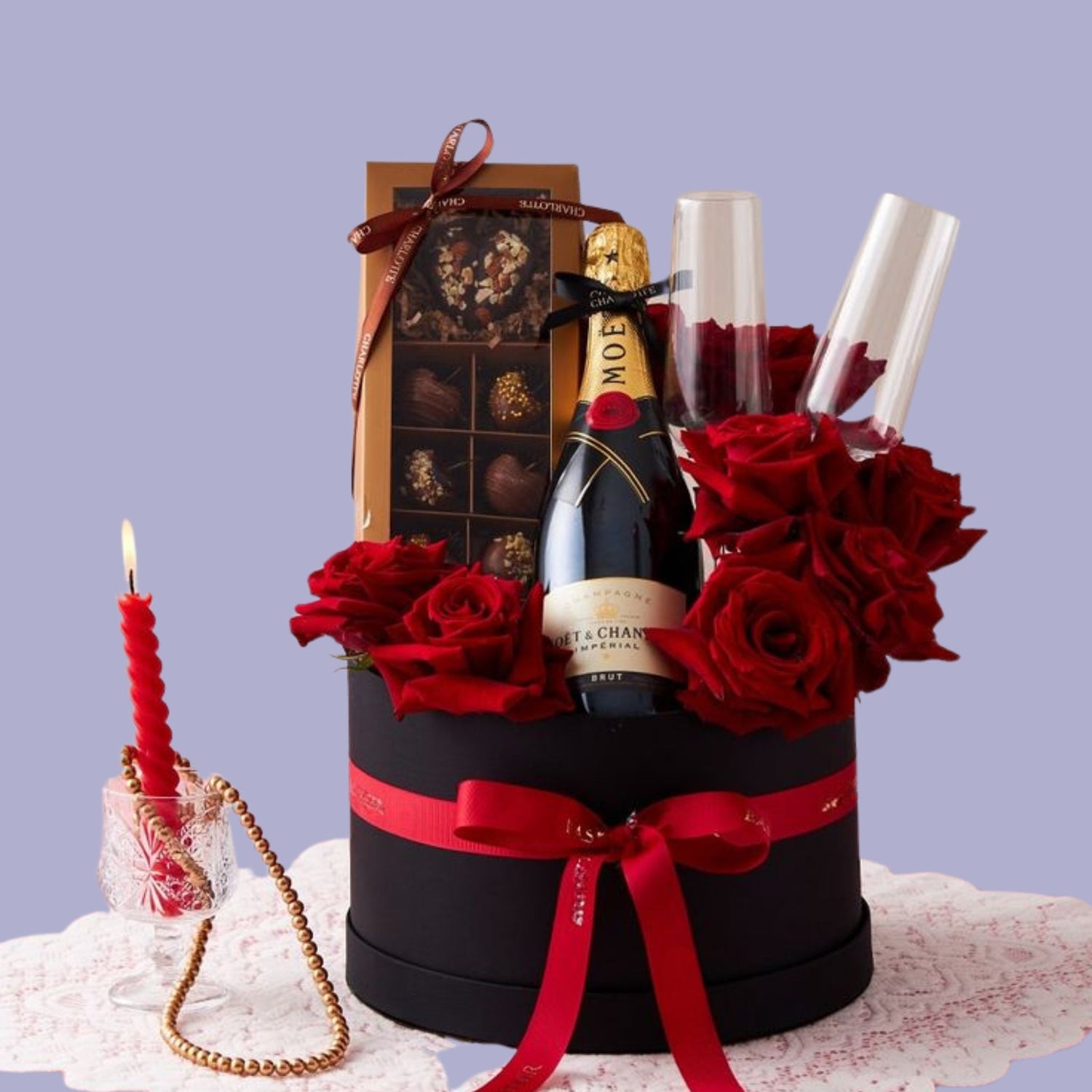 Birthday Flowers box with gifts and red roses