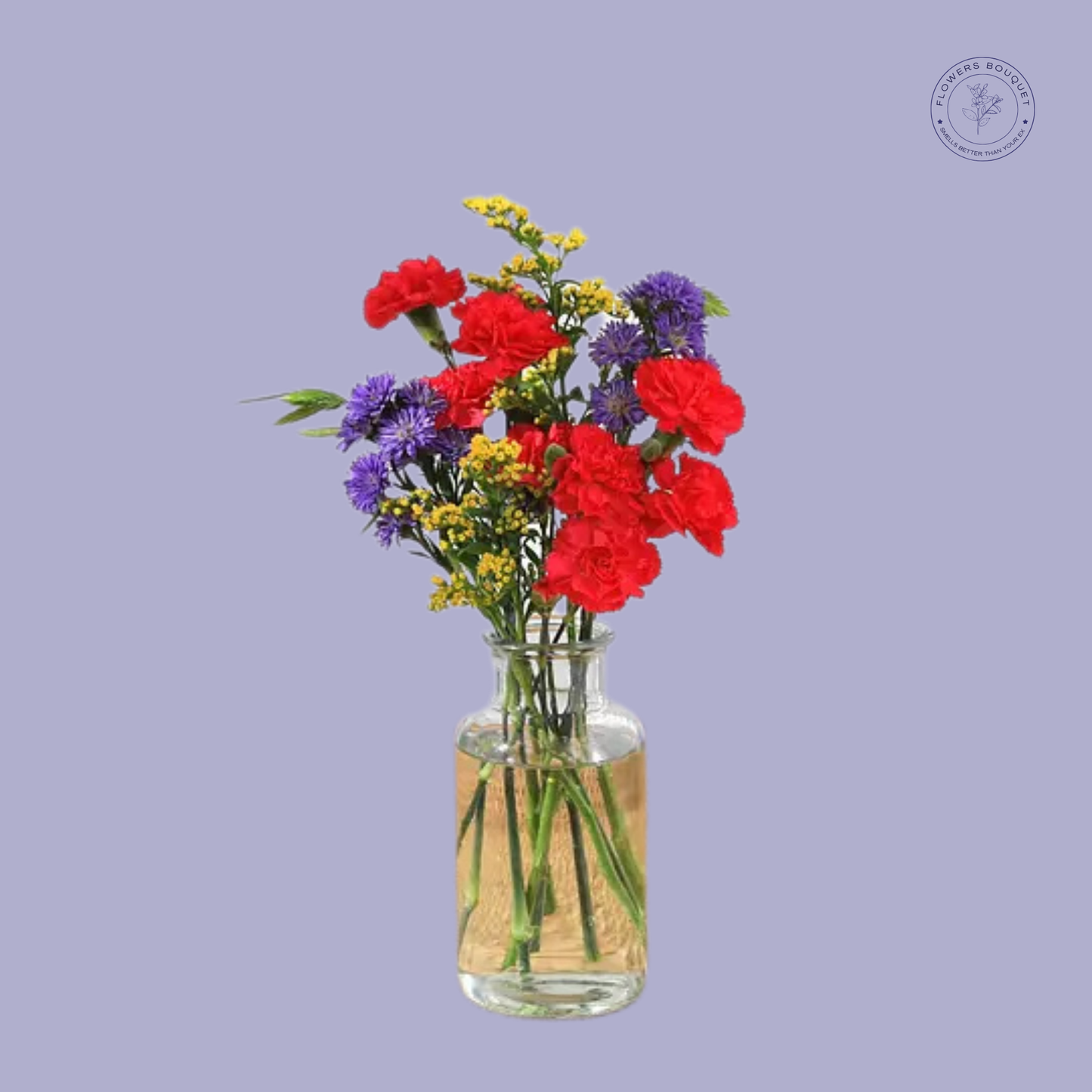 A vibrant floral arrangement called "Crimson Bliss," showcasing red c