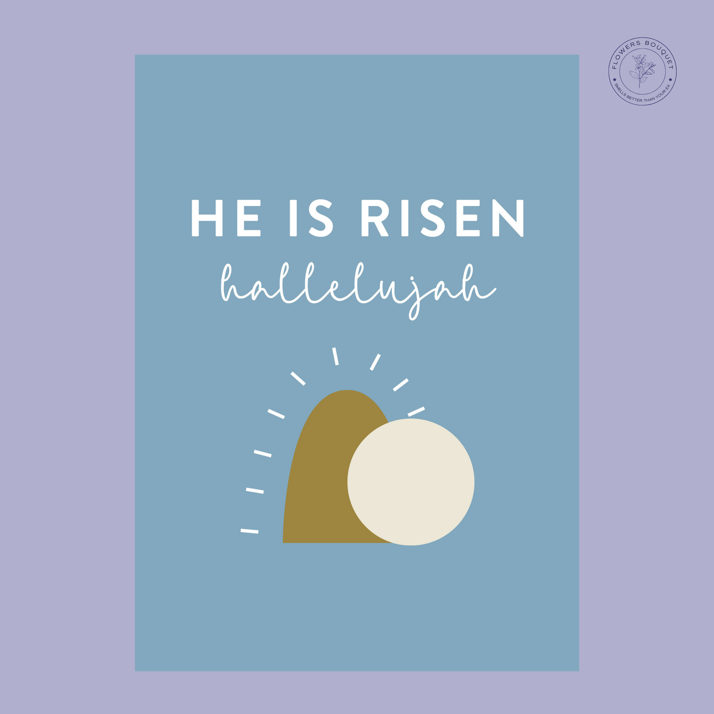 "He Is Risen Easter card featuring minimalist sun and rock design."