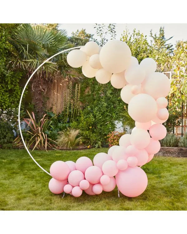Pink and white balloon hoop arch