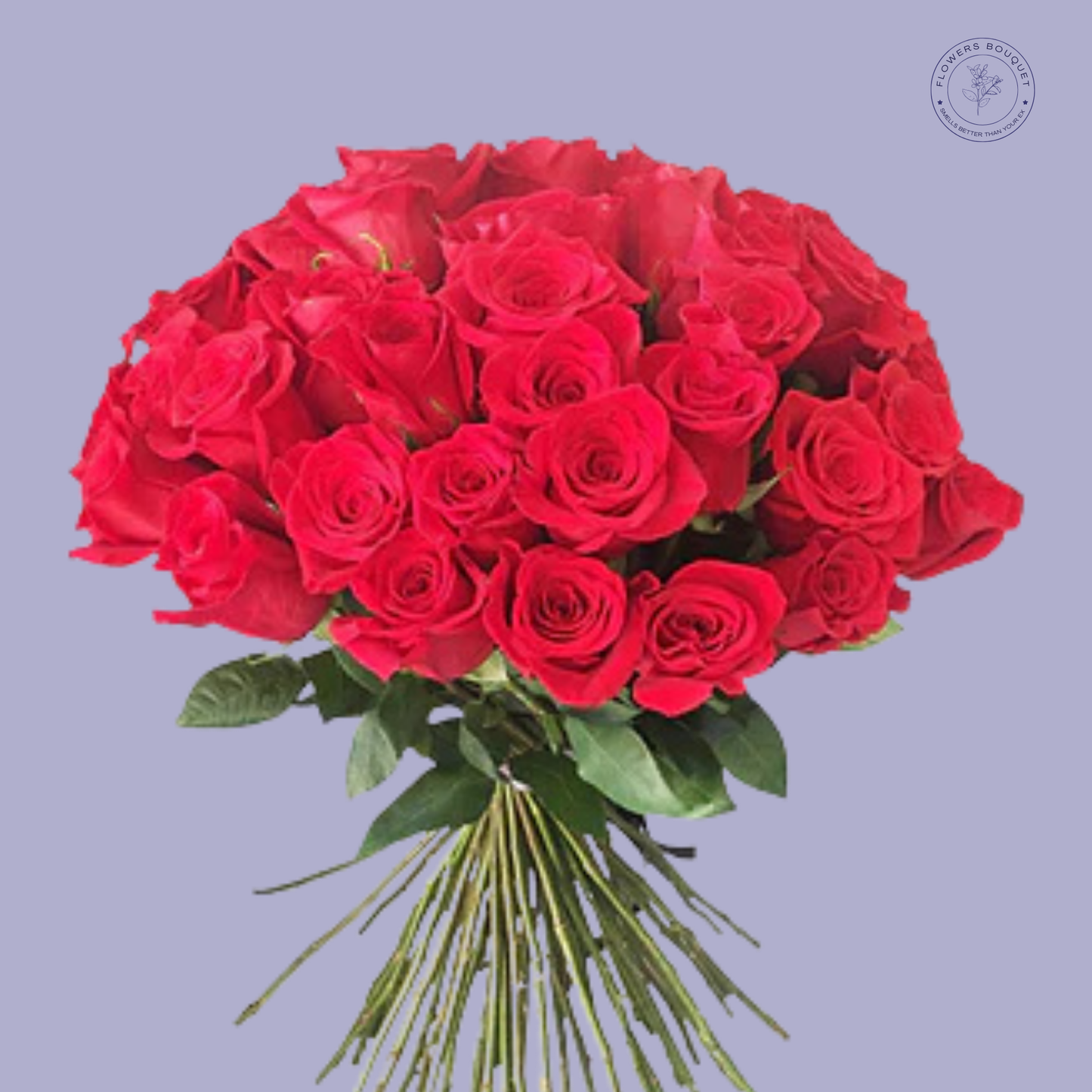 Elegant red rose bouquet for Valentine’s Day, featuring lush, vibrant roses arranged with greenery.