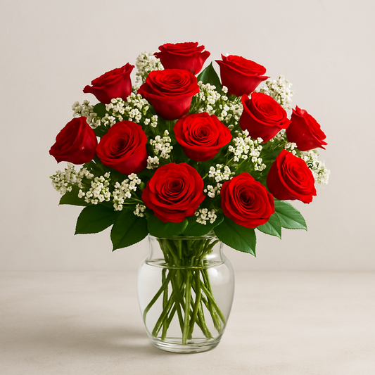 Red roses bouquet for anniversary gift.