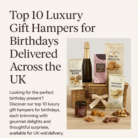Luxury UK birthday gift hampers with prosecco, truffles, salted caramel chocolate and biscuits – best hampers delivered across the UK