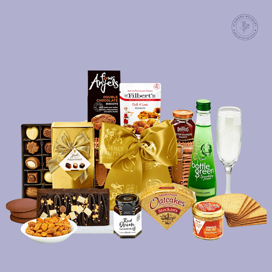 Elegant Treats Basket with Sparkling Elderflower