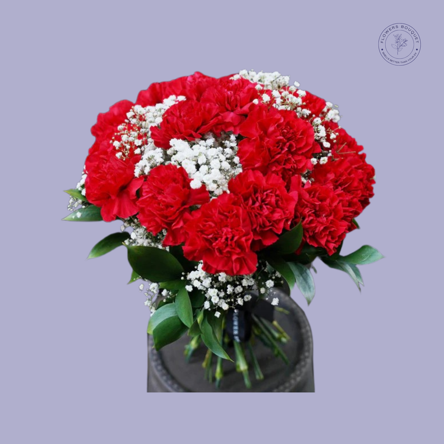 Red Carnation Bouquet with Baby's Breath