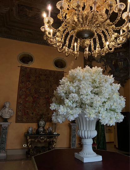 Luxurious White Orchid and Floral Arrangement with Golden Vases