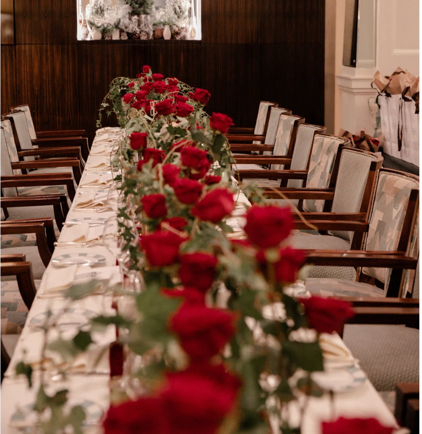 Red Rose Table Runner Arrangement