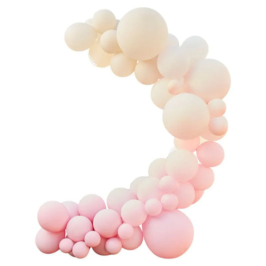 Pink and white balloon hoop arch for outdoor garden party decoration, wedding, and birthday backdrop UK