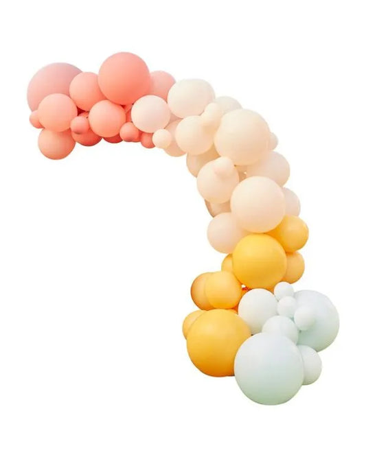 Rainbow pastel balloon arch decoration for garden party, wedding, baby shower, and birthday celebrations – UK & US party décor