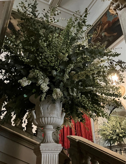 Luxurious White Orchid and Floral Arrangement with Golden Vases